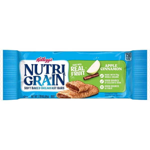 Kelloggs Kellogg's Barrita de cereal Nutri-Grain de manzana y canela de 1.55 oz, paquete con 96 piezas - 3800059779
