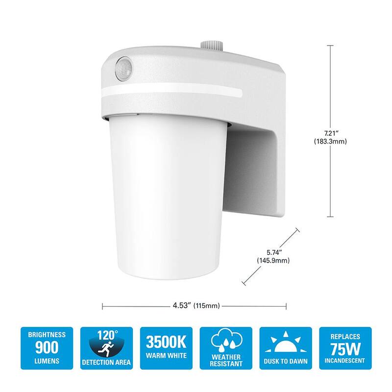 Luz de área HALO FE equivalente a 60 watts con sensor de movimiento integrado y luz blanca de crepúsculo a amanecer, LED integrado, 3500K - FE10A35GLMW