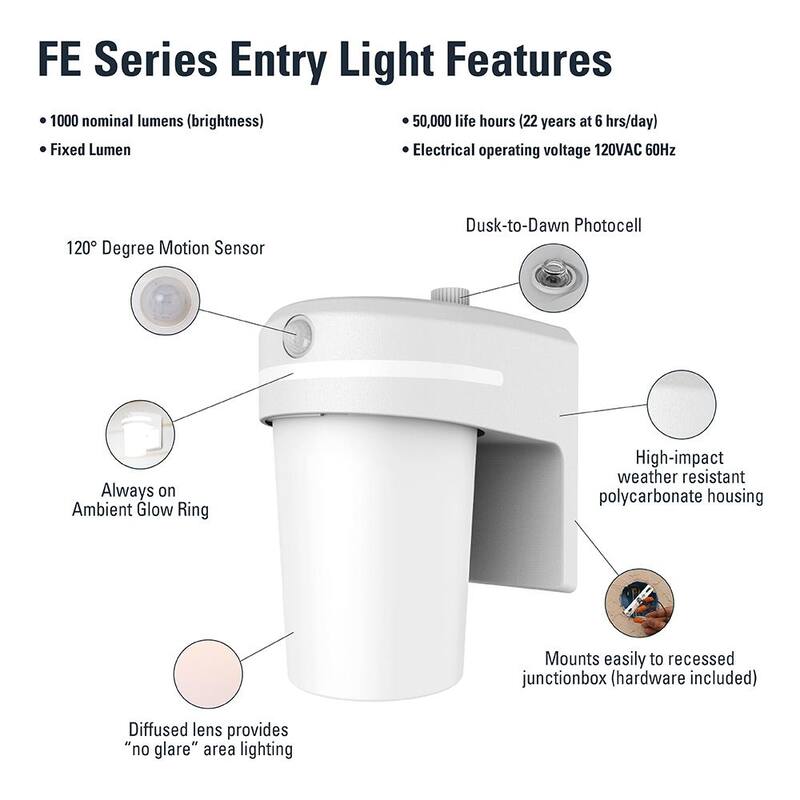 Luz de área HALO FE equivalente a 60 watts con sensor de movimiento integrado y luz blanca de crepúsculo a amanecer, LED integrado, 3500K - FE10A35GLMW