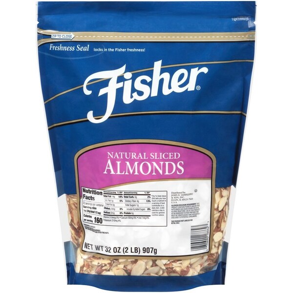 Almendras rebanadas naturales Fisher de 32 oz., paquete de 3 - 18862A