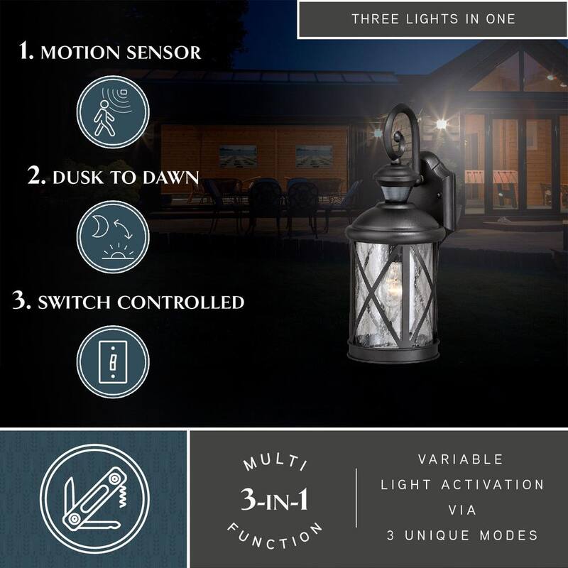 VAXCEL Henderson Negro Lámpara de Pared Exterior con Sensor de Movimiento Crepuscular a Nocturno - T0435
