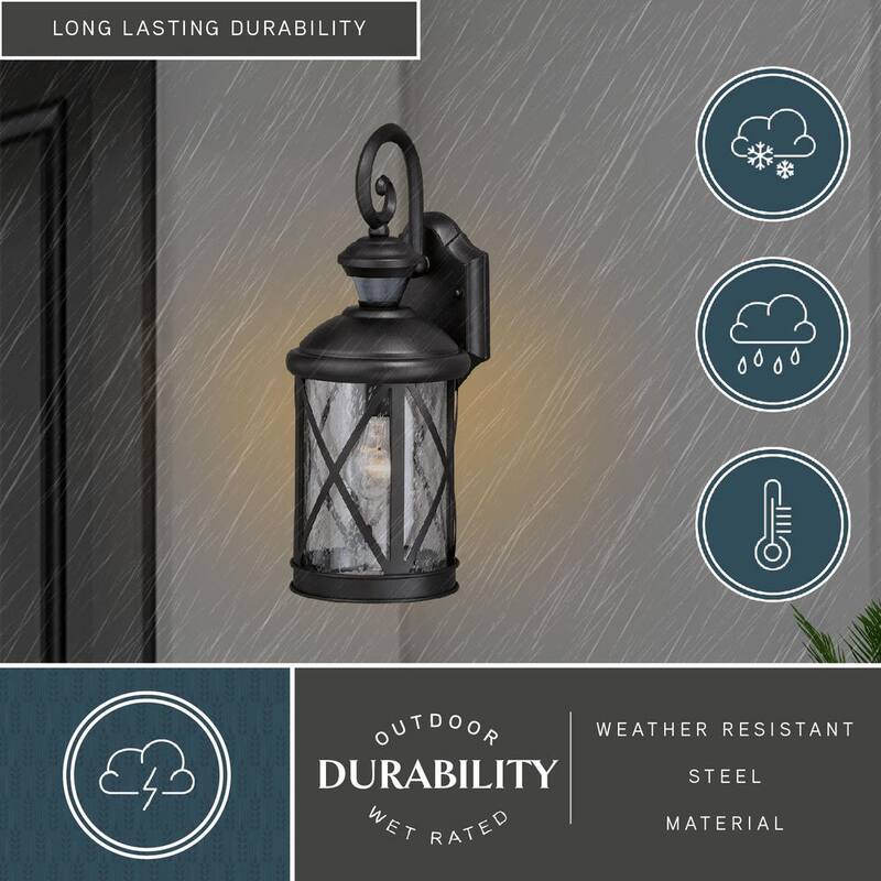 VAXCEL Henderson Negro Lámpara de Pared Exterior con Sensor de Movimiento Crepuscular a Nocturno - T0435