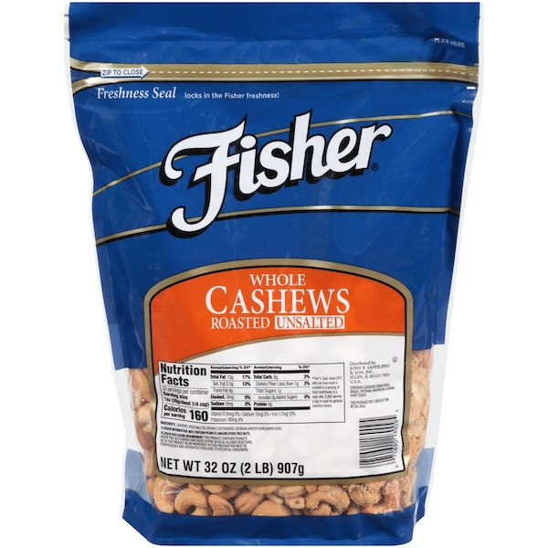 Fisher Fisher - Anacardos enteros tostados sin sal 32 oz., PK3 - 18909A