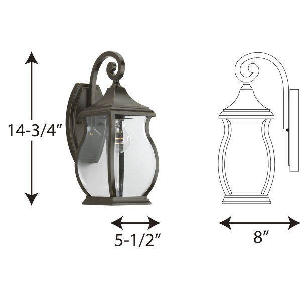 Colección Township de iluminación Progress, lámpara de pared pequeña para exteriores de estilo tradicional con 1 foco en color bronce aceitado y vidrio biselado transparente - P5692-108.