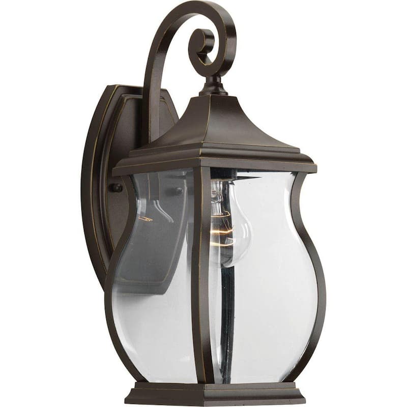 Colección Township de iluminación Progress, lámpara de pared pequeña para exteriores de estilo tradicional con 1 foco en color bronce aceitado y vidrio biselado transparente - P5692-108.