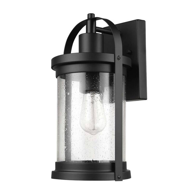 Lámpara de pared Globe Electric Xavier negro mate estilo granja para interiores/exteriores con 1 luz y pantalla de vidrio sembrado - 44864