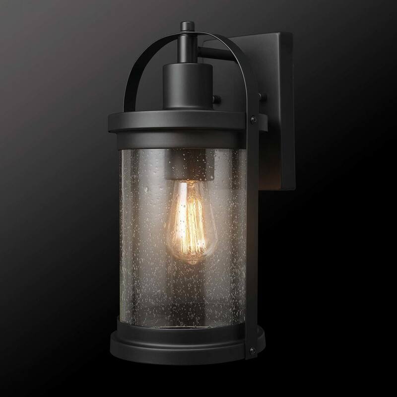 Lámpara de pared Globe Electric Xavier negro mate estilo granja para interiores/exteriores con 1 luz y pantalla de vidrio sembrado - 44864