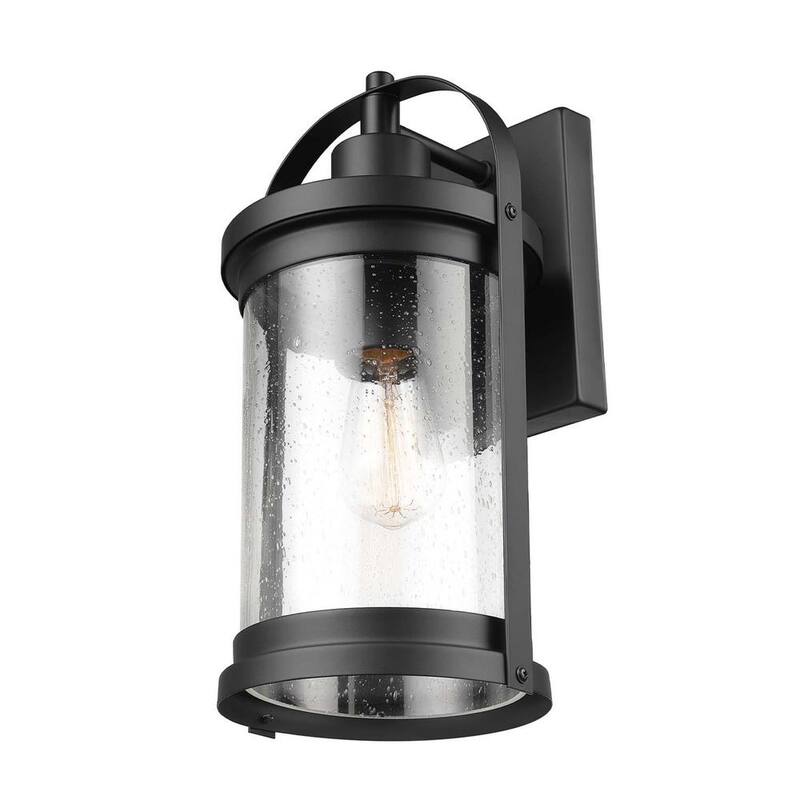 Lámpara de pared Globe Electric Xavier negro mate estilo granja para interiores/exteriores con 1 luz y pantalla de vidrio sembrado - 44864