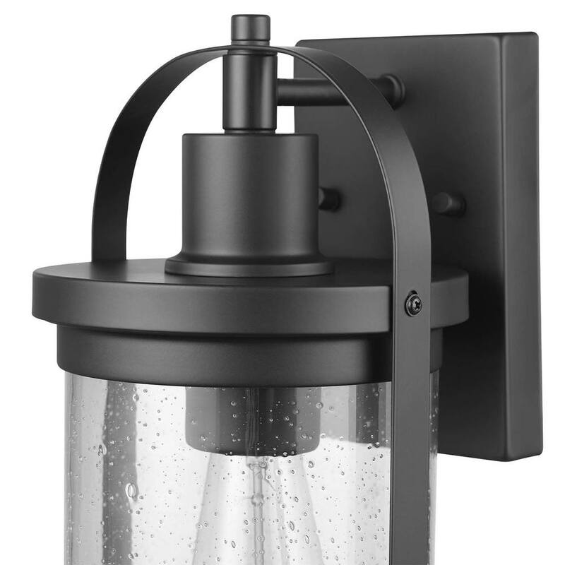 Lámpara de pared Globe Electric Xavier negro mate estilo granja para interiores/exteriores con 1 luz y pantalla de vidrio sembrado - 44864