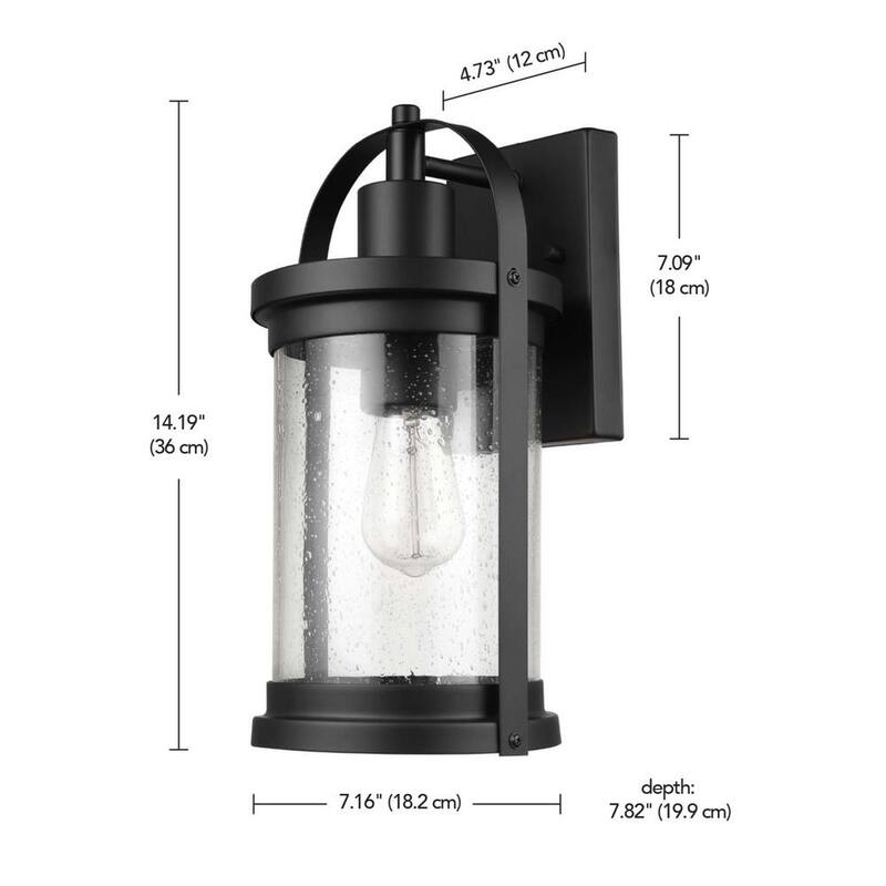 Lámpara de pared Globe Electric Xavier negro mate estilo granja para interiores/exteriores con 1 luz y pantalla de vidrio sembrado - 44864