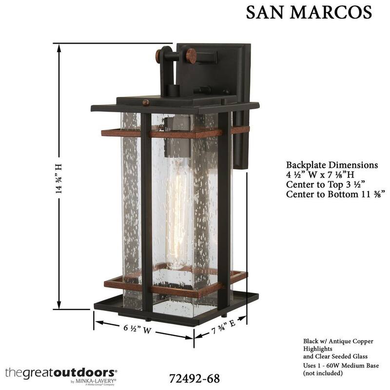 El Gran Aire Libre San Marcos Linterna de Pared de Exterior de Arena Carbón y Cobre Antiguo de 1 Luz de 14.75 pulgadas - 72492-68