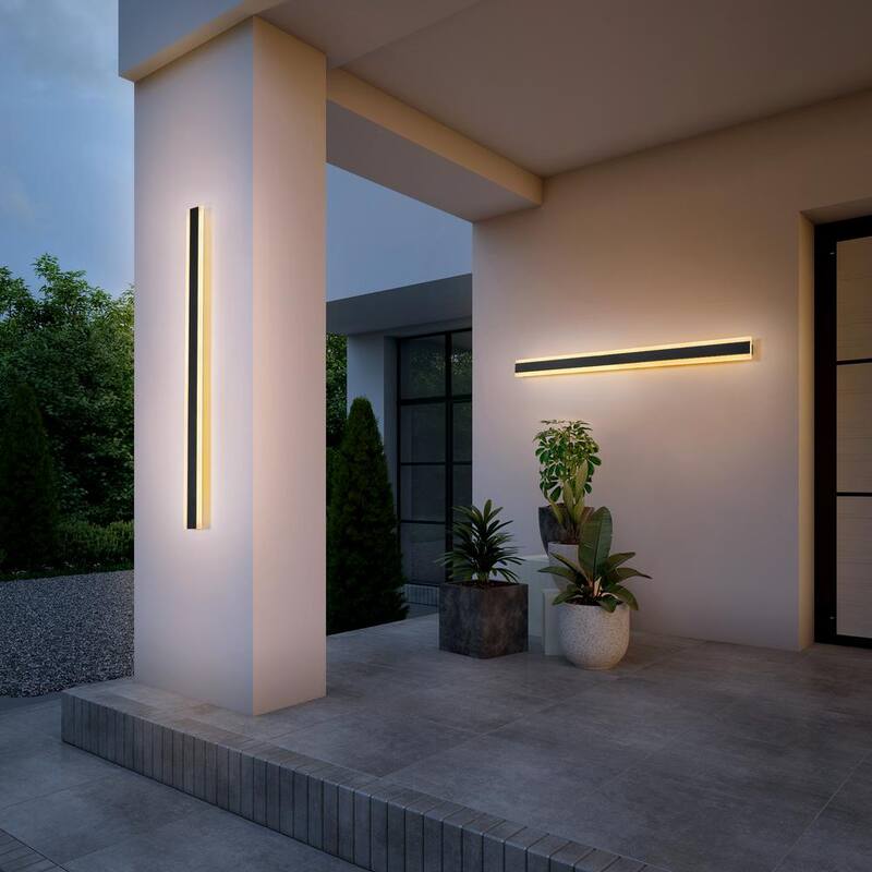 Lámpara de pared para exteriores RRTYO Sue 60 pulgadas en negro 36W tira lineal con luz integrada LED resistente al agua IP65 con cable duro. Aplique de pared de linterna - 3.5 pulgadas de ancho - 81010000053158