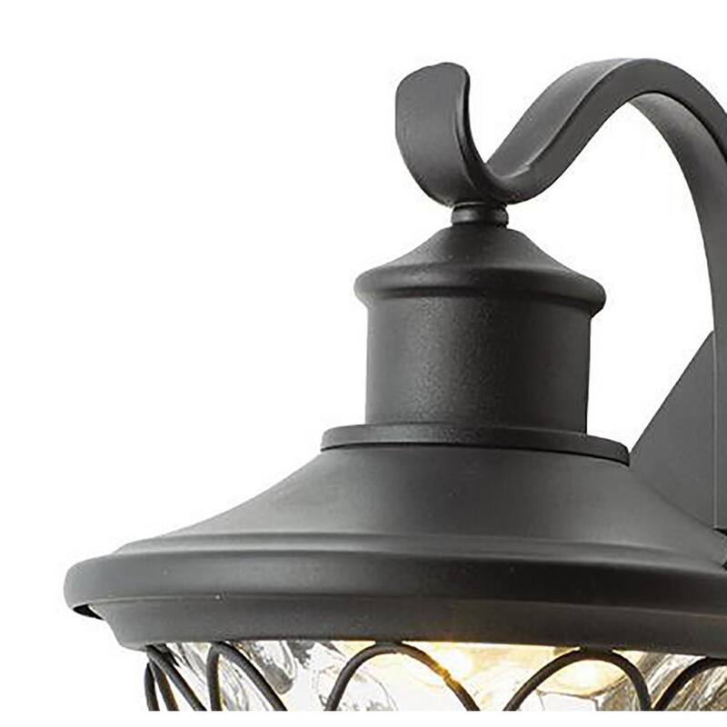 Colección de decoración para el hogar Avia Falls 14.5 pulgadas Lámpara de pared exterior LED grande en color negro, con sensor de crepúsculo a amanecer y cristal de agua transparente - LED-HD501BK MED