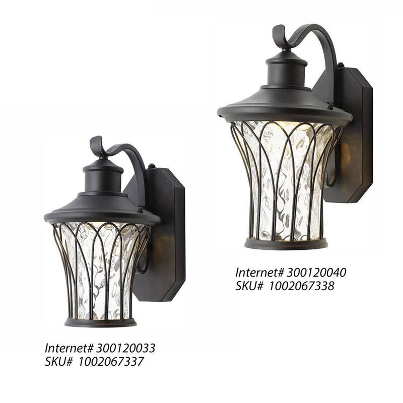 Colección de decoración para el hogar Avia Falls 14.5 pulgadas Lámpara de pared exterior LED grande en color negro, con sensor de crepúsculo a amanecer y cristal de agua transparente - LED-HD501BK MED