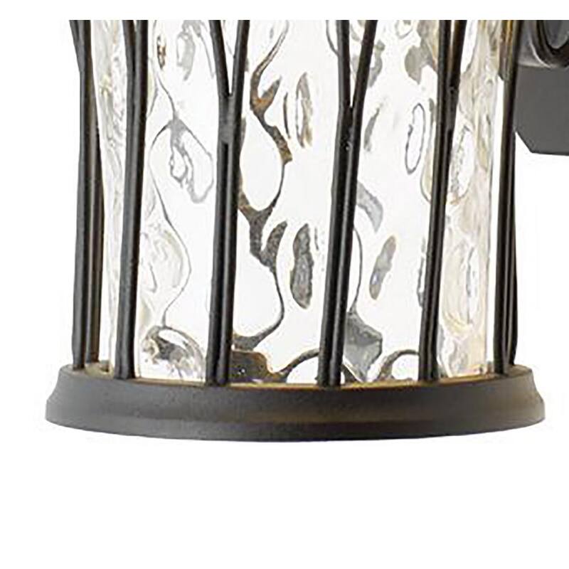 Colección de decoración para el hogar Avia Falls 14.5 pulgadas Lámpara de pared exterior LED grande en color negro, con sensor de crepúsculo a amanecer y cristal de agua transparente - LED-HD501BK MED