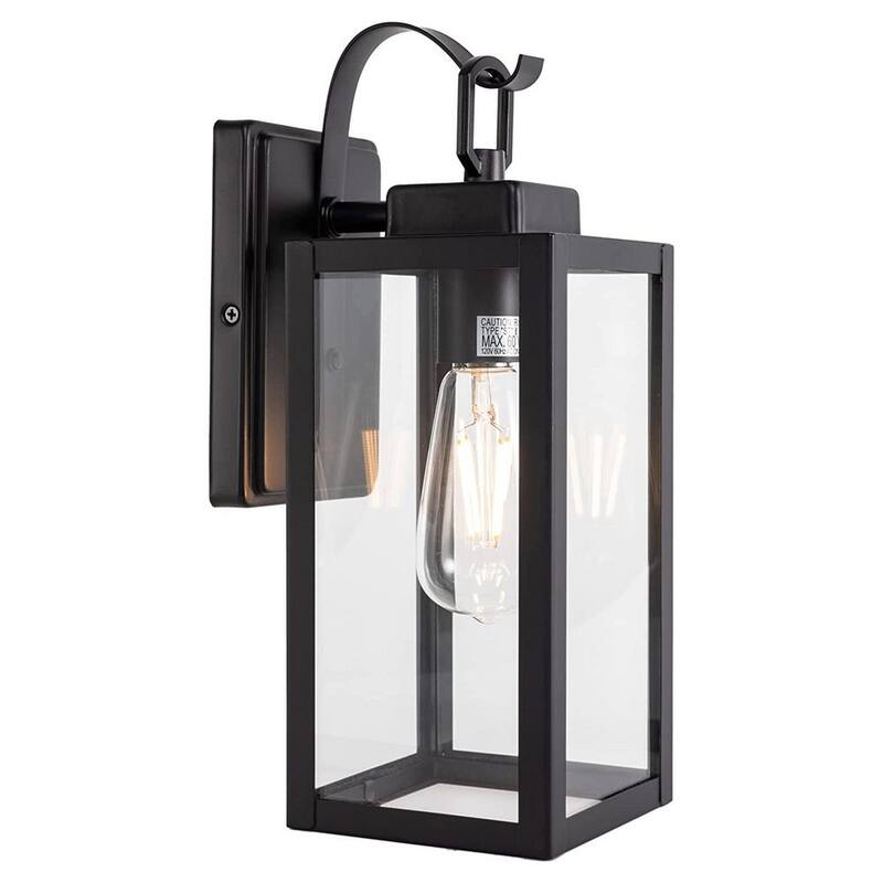 Luz de linterna de pared Pia Ricco de 1 luz en color negro mate con conexión alámbrica para exteriores (paquete de 2) - 1Jay-12151-2PK