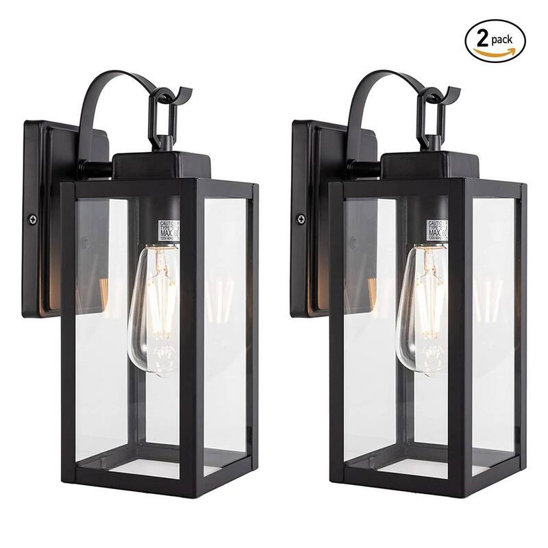 Luz de linterna de pared Pia Ricco de 1 luz en color negro mate con conexión alámbrica para exteriores (paquete de 2) - 1Jay-12151-2PK