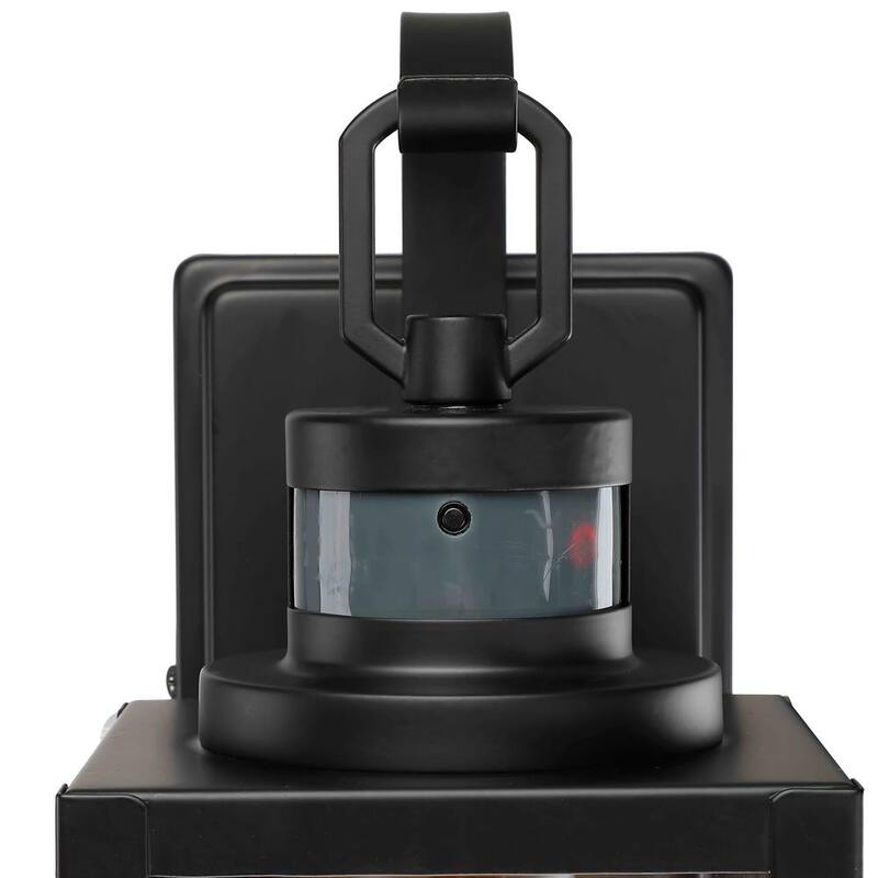 Lámpara de pared exterior con sensor de movimiento en negro mate de 1 luz de Uixe de 15 pulgadas, con sensor crepuscular y vidrio transparente - SSL-12151-MS