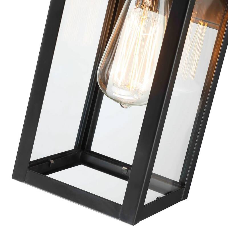 Lámpara de pared exterior con sensor de movimiento en negro mate de 1 luz de Uixe de 15 pulgadas, con sensor crepuscular y vidrio transparente - SSL-12151-MS