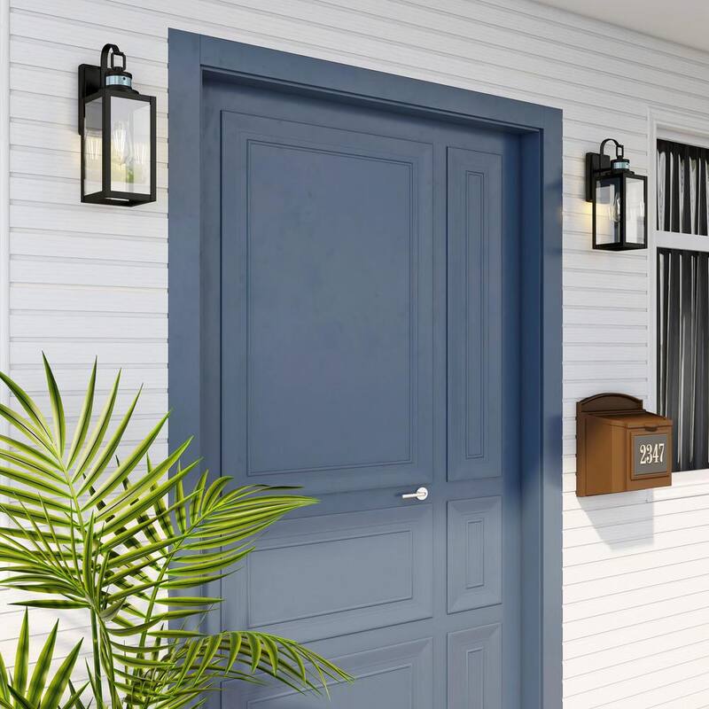 Lámpara de pared exterior con sensor de movimiento en negro mate de 1 luz de Uixe de 15 pulgadas, con sensor crepuscular y vidrio transparente - SSL-12151-MS