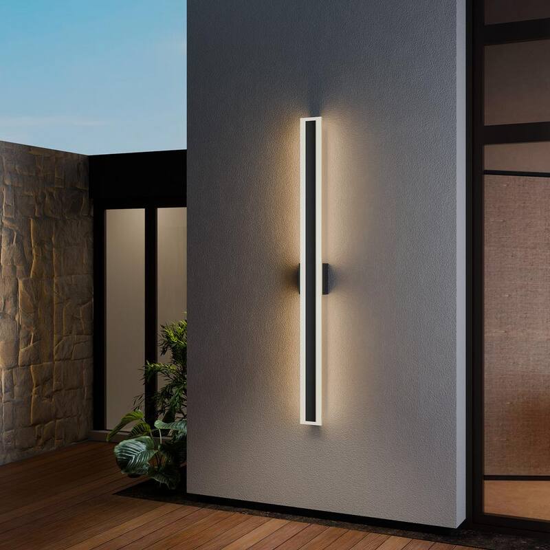 Lámpara de pared lineal moderna negra de 47.2 pulgadas con bombilla LED integrada para interiores y exteriores - 06FTL0150EBW