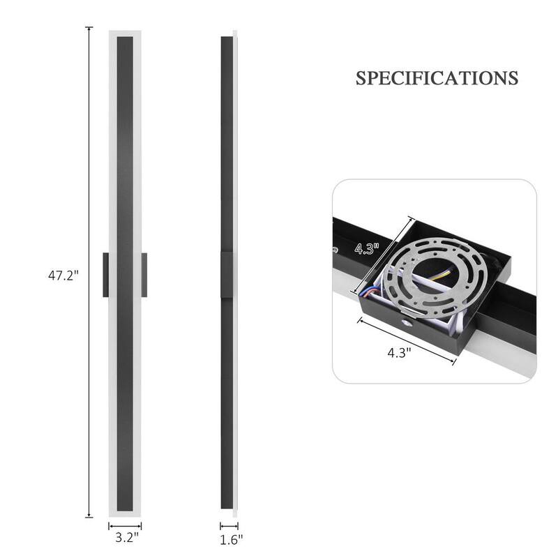 Lámpara de pared lineal moderna negra de 47.2 pulgadas con bombilla LED integrada para interiores y exteriores - 06FTL0150EBW