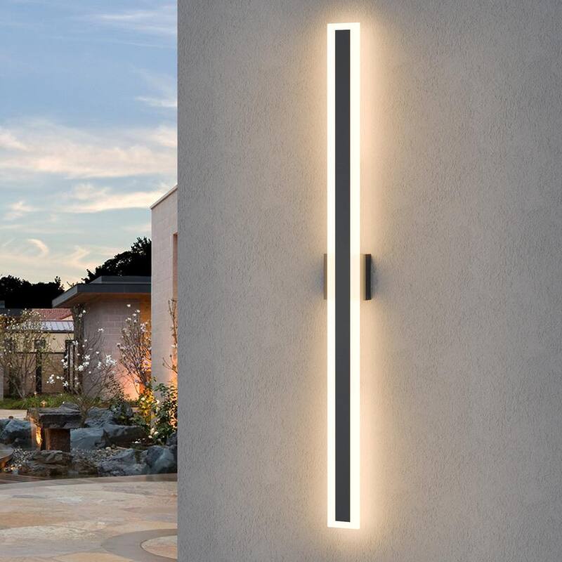Lámpara de pared lineal moderna negra de 47.2 pulgadas con bombilla LED integrada para interiores y exteriores - 06FTL0150EBW