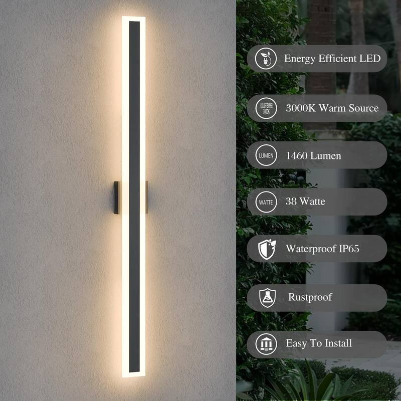 Lámpara de pared lineal moderna negra de 47.2 pulgadas con bombilla LED integrada para interiores y exteriores - 06FTL0150EBW