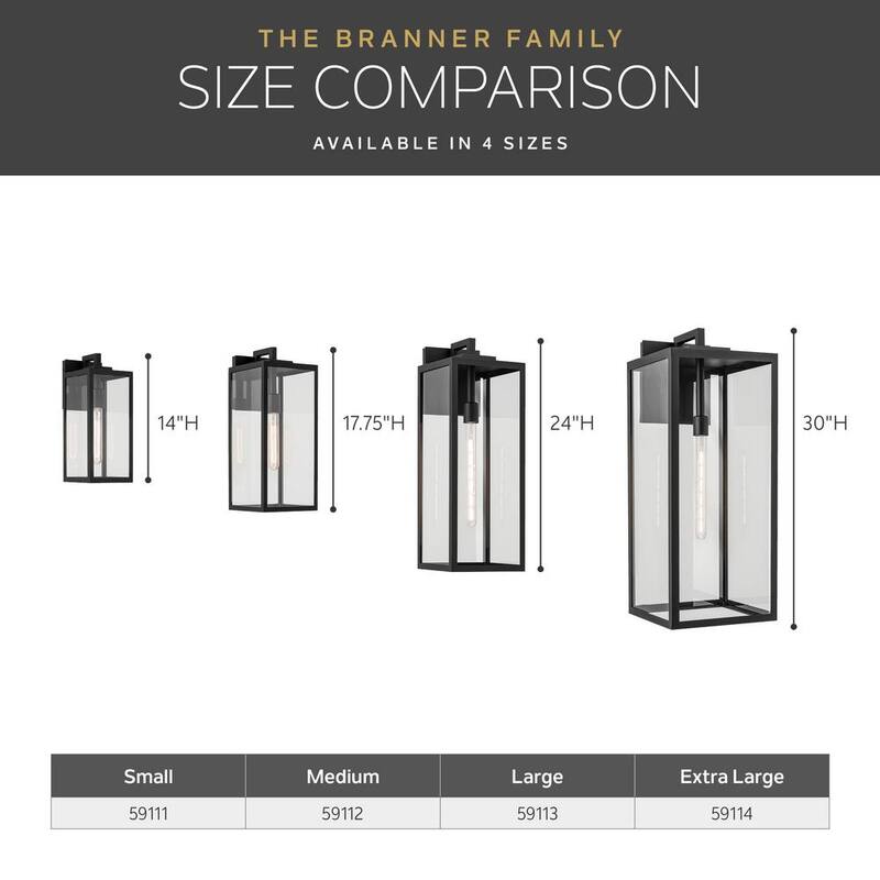 KICHLER Branner 17.75 in. 1 luz Linterna Sencilla de Pared para Exterior Tradicional con Cableado Duro en Negro Texturizado sin Bombillas Incluidas - 59112BKT