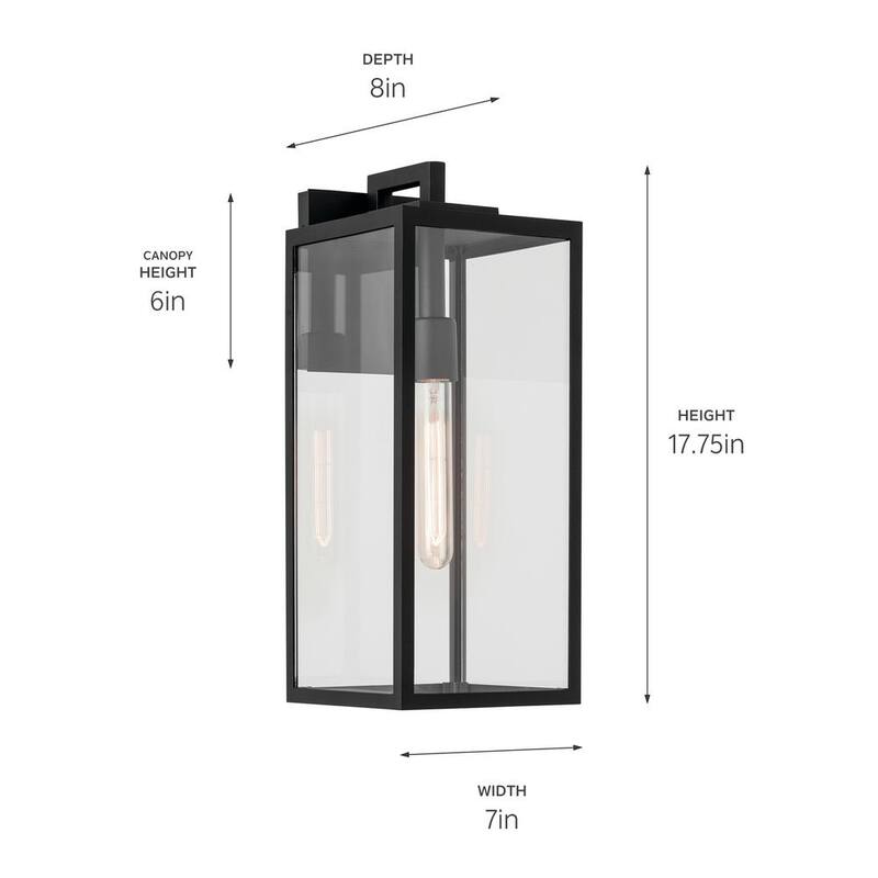 KICHLER Branner 17.75 in. 1 luz Linterna Sencilla de Pared para Exterior Tradicional con Cableado Duro en Negro Texturizado sin Bombillas Incluidas - 59112BKT