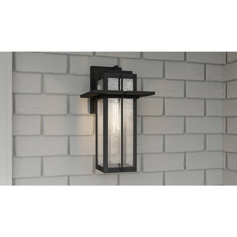 Aplique de pared exterior Quoizel Randall de 9 pulgadas con 1 luz, acabado en negro moteado y vidrio transparente Seeded - RDL8409MB