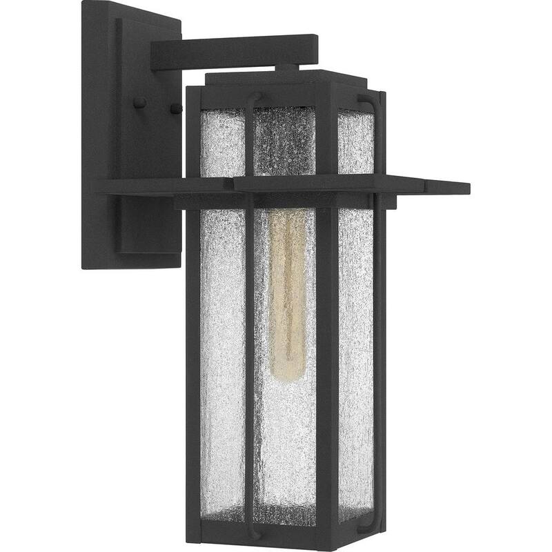 Aplique de pared exterior Quoizel Randall de 9 pulgadas con 1 luz, acabado en negro moteado y vidrio transparente Seeded - RDL8409MB