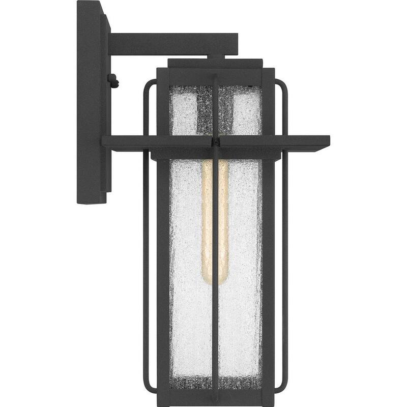 Aplique de pared exterior Quoizel Randall de 9 pulgadas con 1 luz, acabado en negro moteado y vidrio transparente Seeded - RDL8409MB