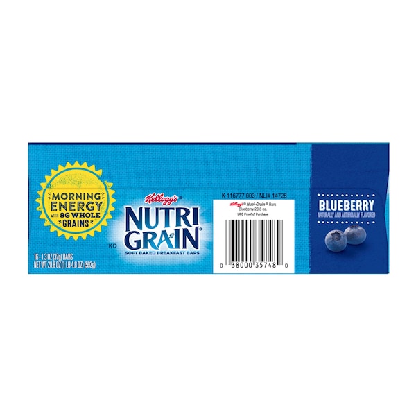 Kellogg's Barra de Cereal Nutri-Grain Arándano 1.3 oz., Paquete de 48 - 3800035745