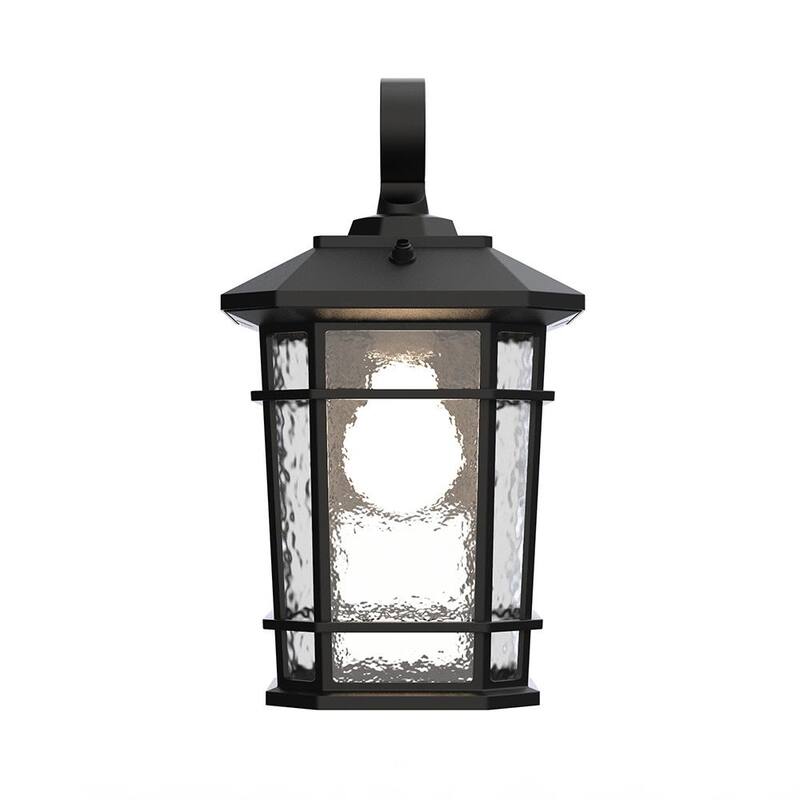 Lámpara de pared exterior negra con luz LED KODA Williams de 15.5 pulgadas y horno estilo vidrio martillado que se enciende al anochecer (incluye foco) - LM030142-1
