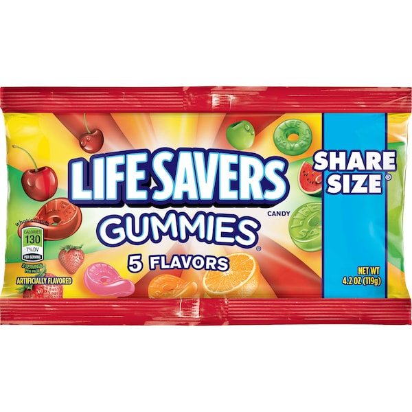 Salvavidas Tamaño Compartir Lifesavers 5 Gomitas Lisas 4.2 oz. Bolsa, PK90 - 278079