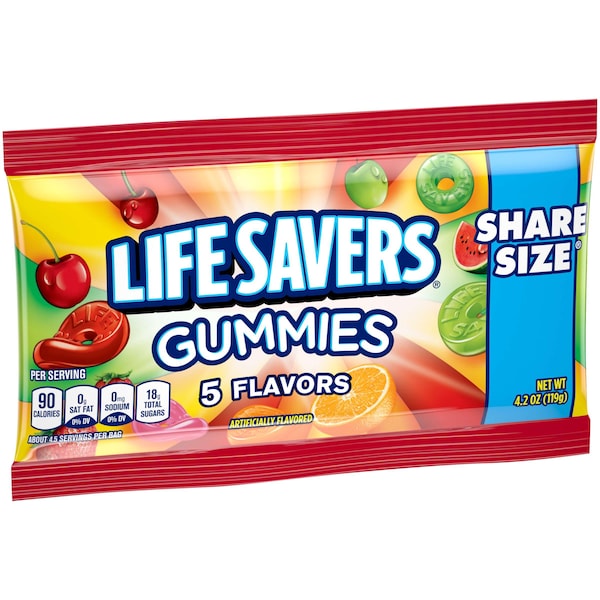 Salvavidas Tamaño Compartir Lifesavers 5 Gomitas Lisas 4.2 oz. Bolsa, PK90 - 278079