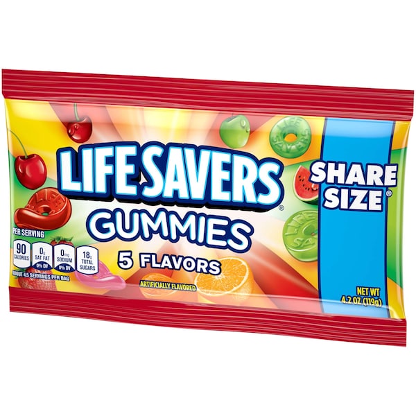 Salvavidas Tamaño Compartir Lifesavers 5 Gomitas Lisas 4.2 oz. Bolsa, PK90 - 278079