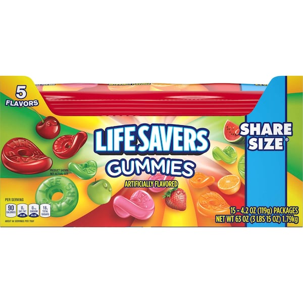Salvavidas Tamaño Compartir Lifesavers 5 Gomitas Lisas 4.2 oz. Bolsa, PK90 - 278079