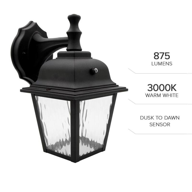 Luminaria de pared exterior LED negra de 1 luz Maxxima con vidrio de agua transparente y sensor de atardecer a amanecer - MEL-9126W