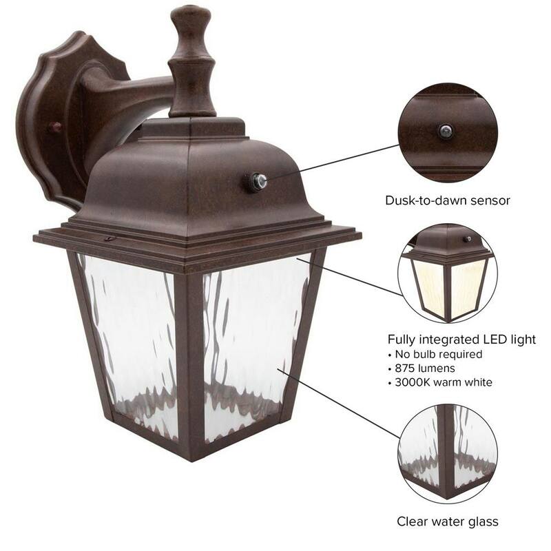 Luminaria de pared exterior LED negra de 1 luz Maxxima con vidrio de agua transparente y sensor de atardecer a amanecer - MEL-9126W