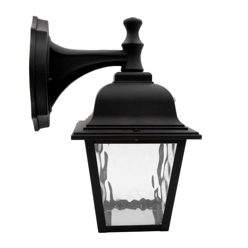 Luminaria de pared exterior LED negra de 1 luz Maxxima con vidrio de agua transparente y sensor de atardecer a amanecer - MEL-9126W