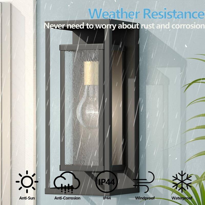 Lámpara de pared para exteriores Maxax Montpelier de 1 luz, color negro, cableado duro, 16 pulgadas de alto, con función de encendido al anochecer y apagado al amanecer - Linterna de pared MX7006-W1BK.