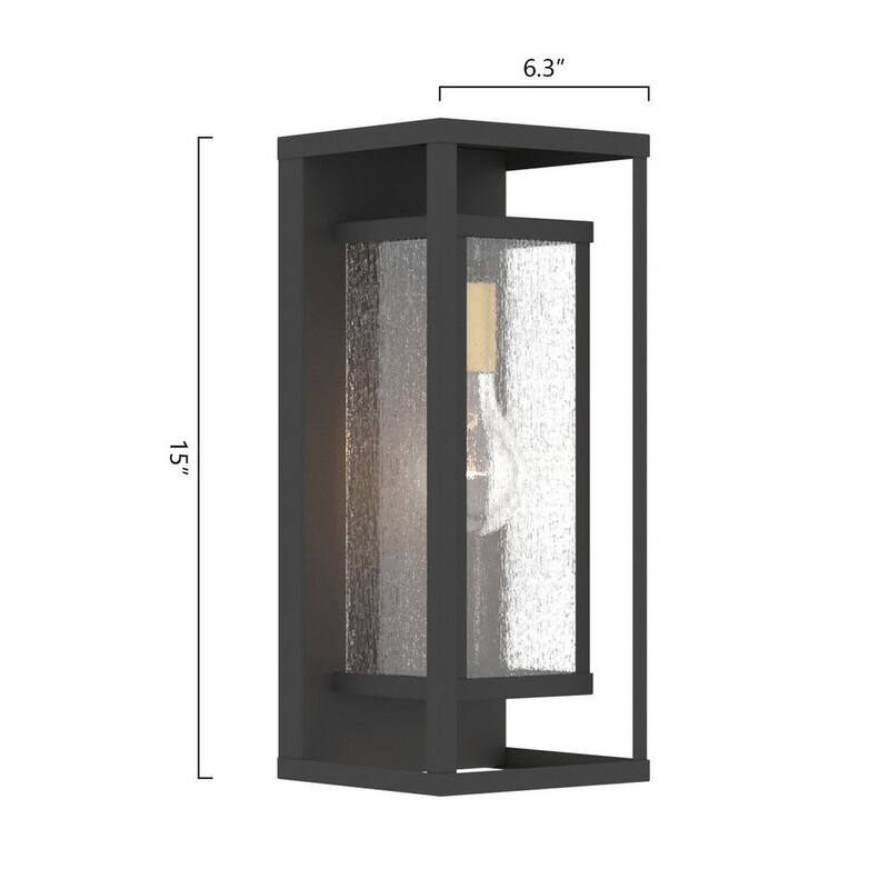 Lámpara de pared para exteriores Maxax Montpelier de 1 luz, color negro, cableado duro, 16 pulgadas de alto, con función de encendido al anochecer y apagado al amanecer - Linterna de pared MX7006-W1BK.