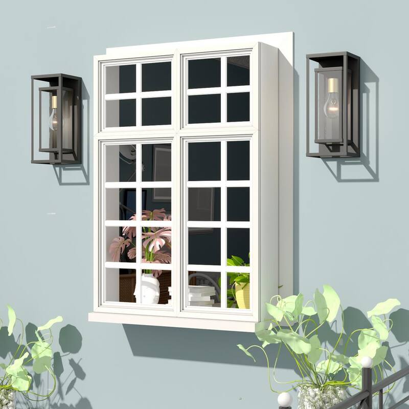 Lámpara de pared para exteriores Maxax Montpelier de 1 luz, color negro, cableado duro, 16 pulgadas de alto, con función de encendido al anochecer y apagado al amanecer - Linterna de pared MX7006-W1BK.