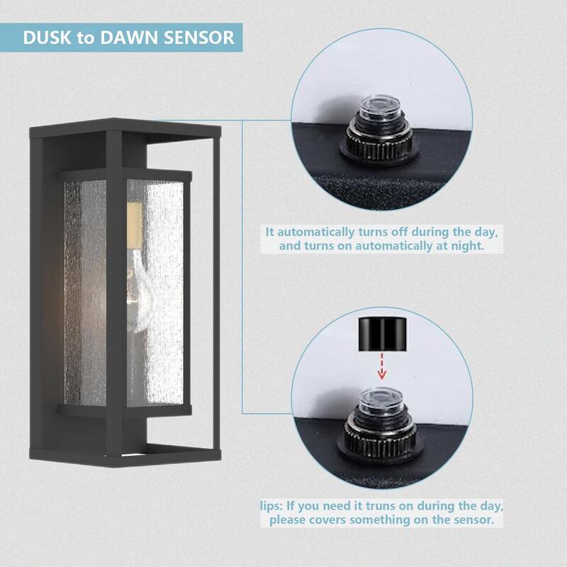 Lámpara de pared para exteriores Maxax Montpelier de 1 luz, color negro, cableado duro, 16 pulgadas de alto, con función de encendido al anochecer y apagado al amanecer - Linterna de pared MX7006-W1BK.