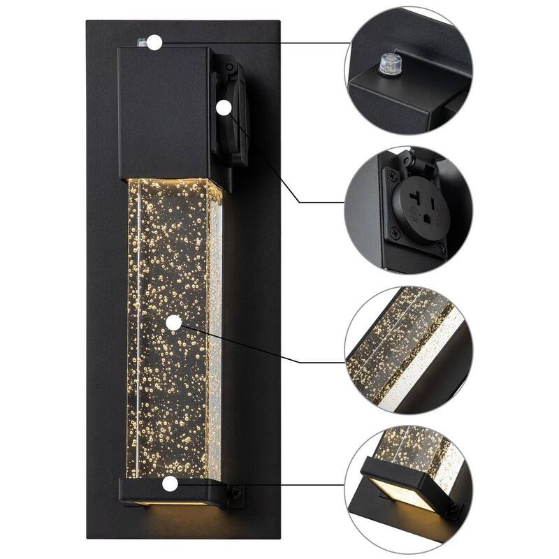 Luz de pared exterior LED C Cattleya Mate Negro de Anochecer a Amanecer con Enchufe y Vidrio de Burbuja Transparente (Paquete de 2) - CA2310-2W