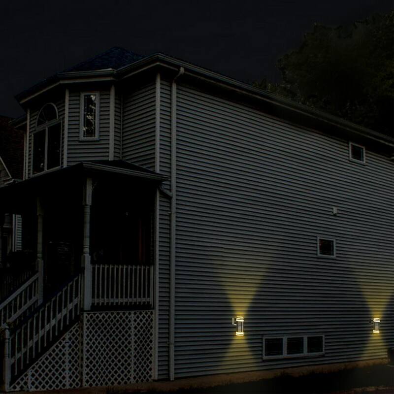 Lámparas de pared solares TECHKO cilíndricas con doble dirección, linterna negra para exteriores montada en pared solar amarilla/blanca LED integrado - SSL-302.