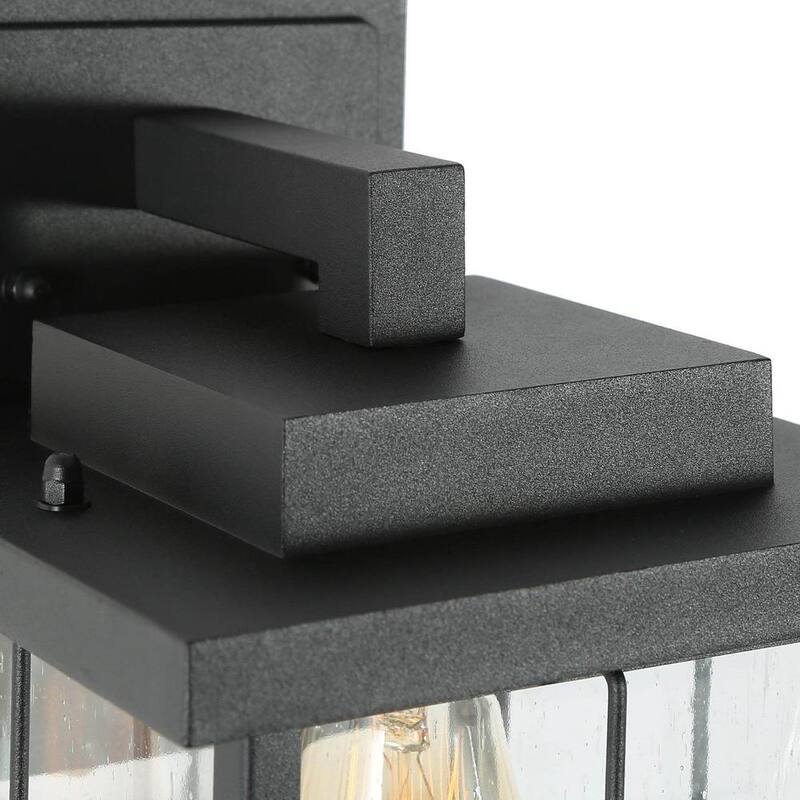 Lámpara de pared exterior cuadrada moderna industrial LNC en color negro con pantalla de vidrio sembrado 1 luz, para entrada de porche (paquete de 2) - 6VZRFIHD1254D37