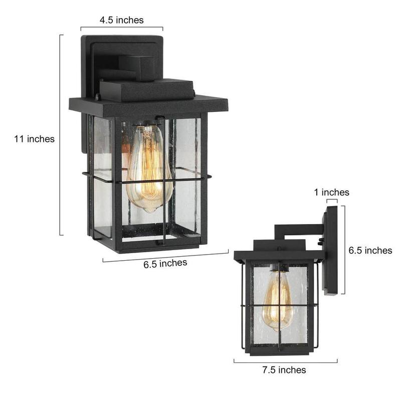 Lámpara de pared exterior cuadrada moderna industrial LNC en color negro con pantalla de vidrio sembrado 1 luz, para entrada de porche (paquete de 2) - 6VZRFIHD1254D37